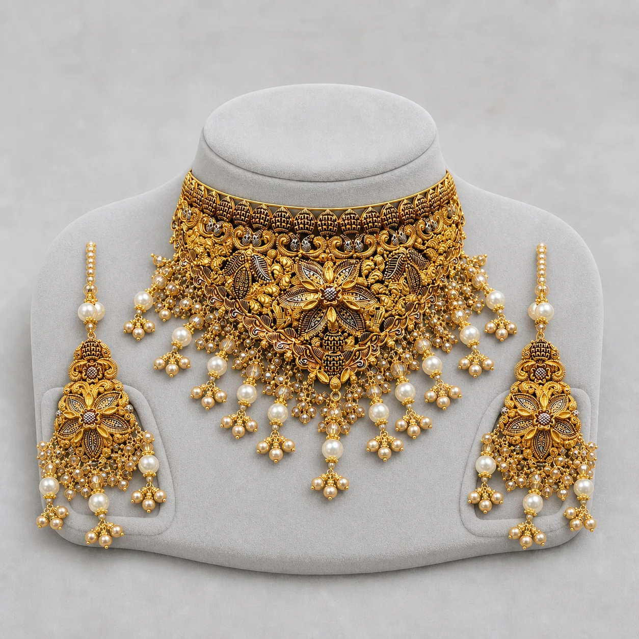 Iftikhar Antique Pearl Gold Choker Set 10