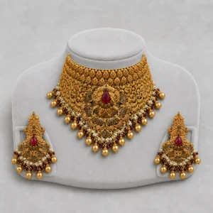 Iftikhar Antique Ruby Gold Choker Set 05
