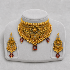 Iftikhar Heritage Leaf Gold Choker Set 02