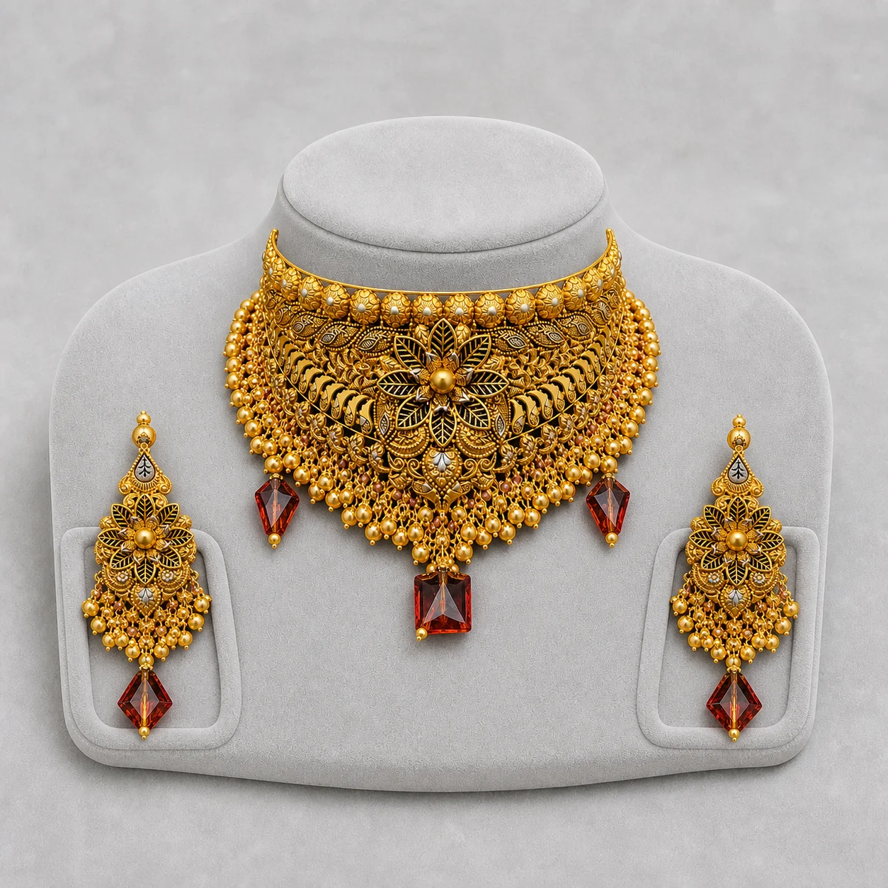Iftikhar Heritage Leaf Gold Choker Set 02