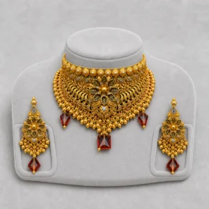 Heritage black leaf gold choker set with matching earrings
