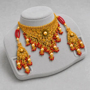 Iftikhar Ruby Floral Gold Choker Set 09