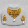 Iftikhar Pearl Drop Floral Gold Choker Set 03