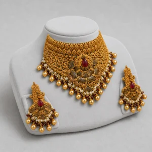 Iftikhar Antique Ruby Gold Choker Set 05