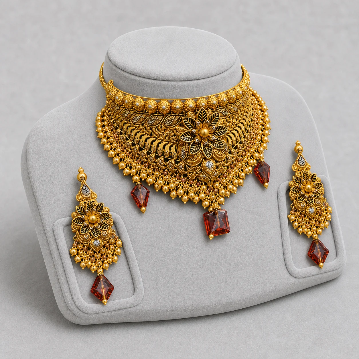 Iftikhar Heritage Leaf Gold Choker Set 02 - Image 2