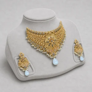 Iftikhar Diamond Pearl Gold Choker Set 06