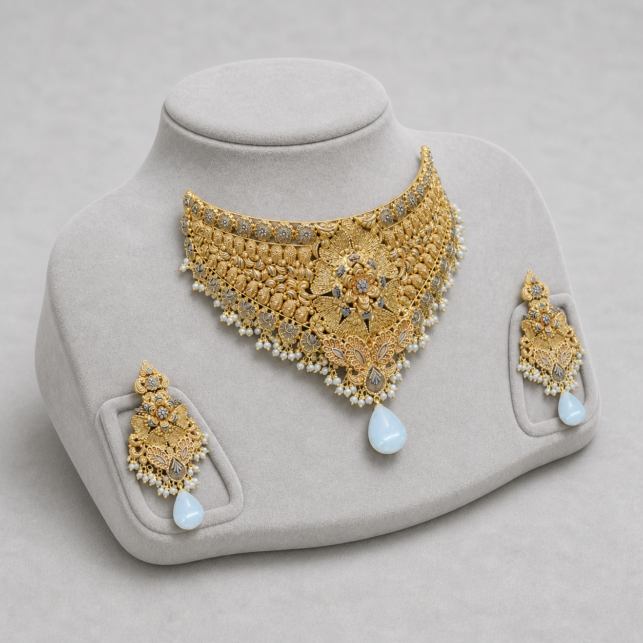 Iftikhar Diamond Pearl Gold Choker Set 06 - Image 2