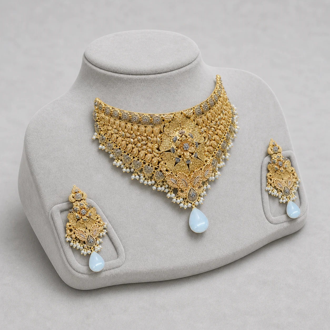 Iftikhar Diamond Pearl Gold Choker Set 06 - Image 2