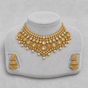 Pearl drop gold choker set with matching earrings by Iftikhar Jewellers