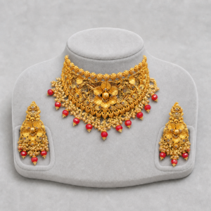 Iftikhar Ruby Drop Gold Choker Set 04