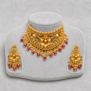 Iftikhar Ruby Drop Gold Choker Set 04