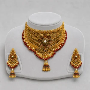 Iftikhar Regal Pendant Gold Choker Set 07