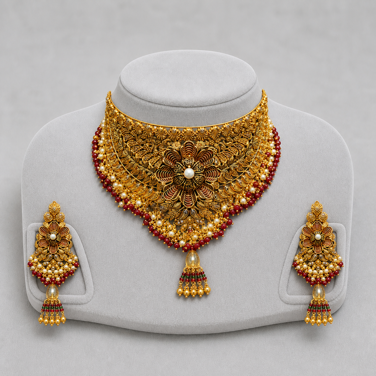 Iftikhar Regal Pendant Gold Choker Set 07