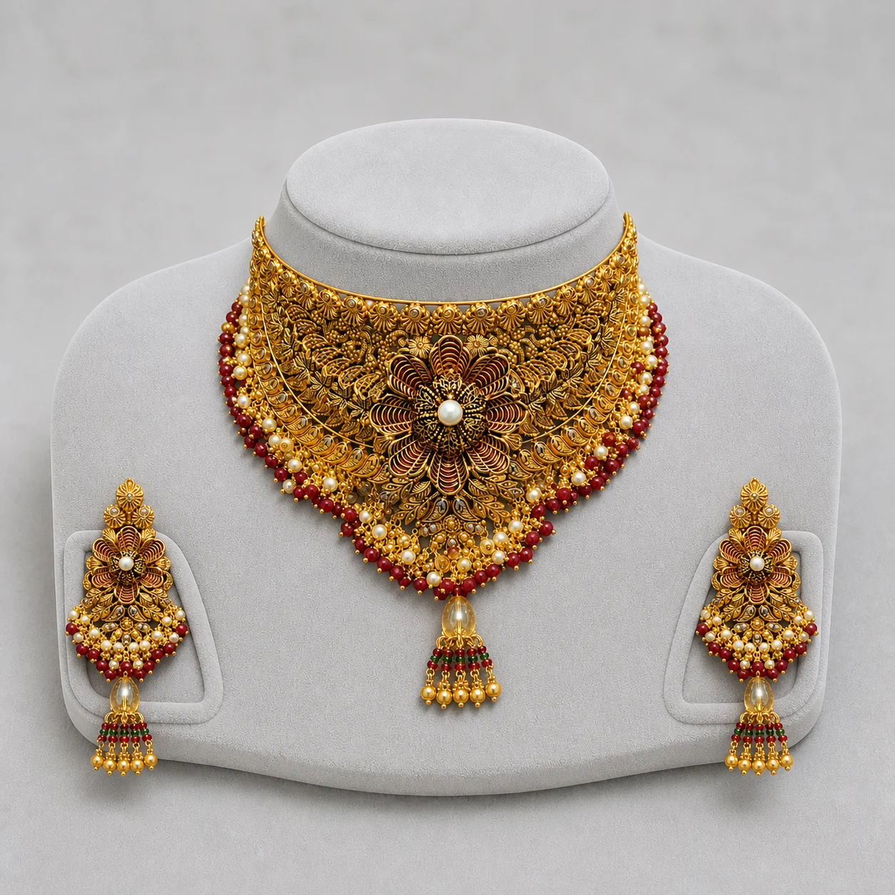 Iftikhar Regal Pendant Gold Choker Set 07