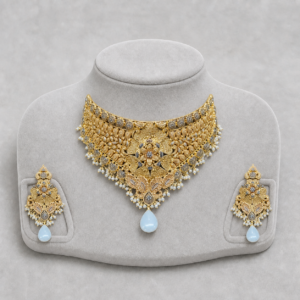 Iftikhar Diamond Pearl Gold Choker Set 06