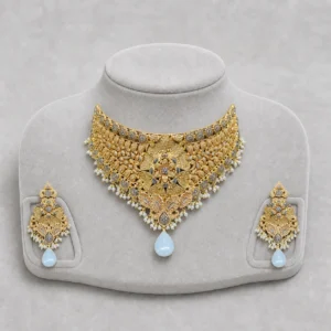 Iftikhar Diamond Pearl Gold Choker Set 06