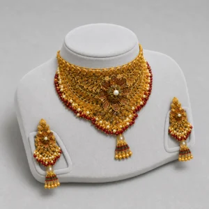 Iftikhar Regal Pendant Gold Choker Set 07