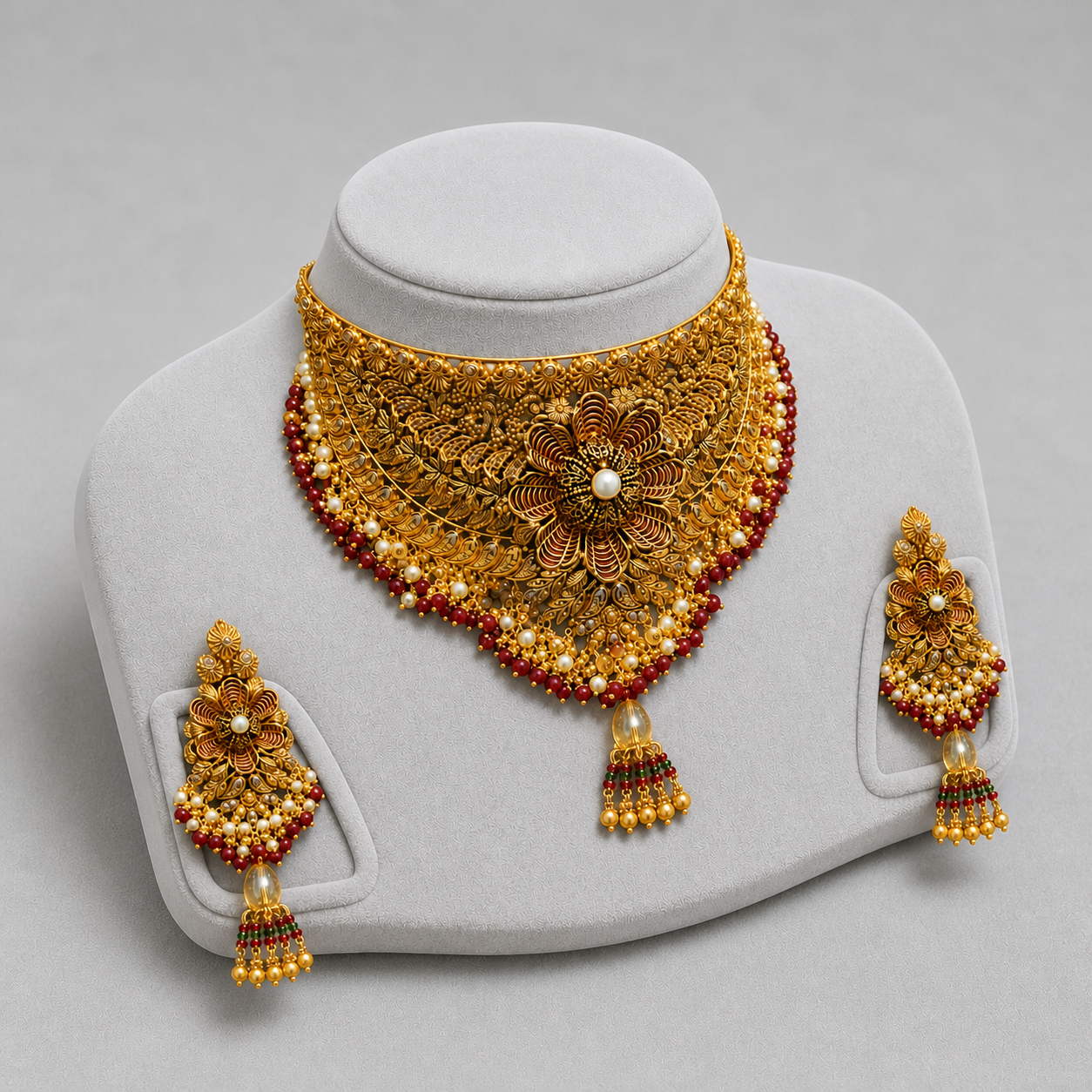 Iftikhar Regal Pendant Gold Choker Set 07 - Image 2