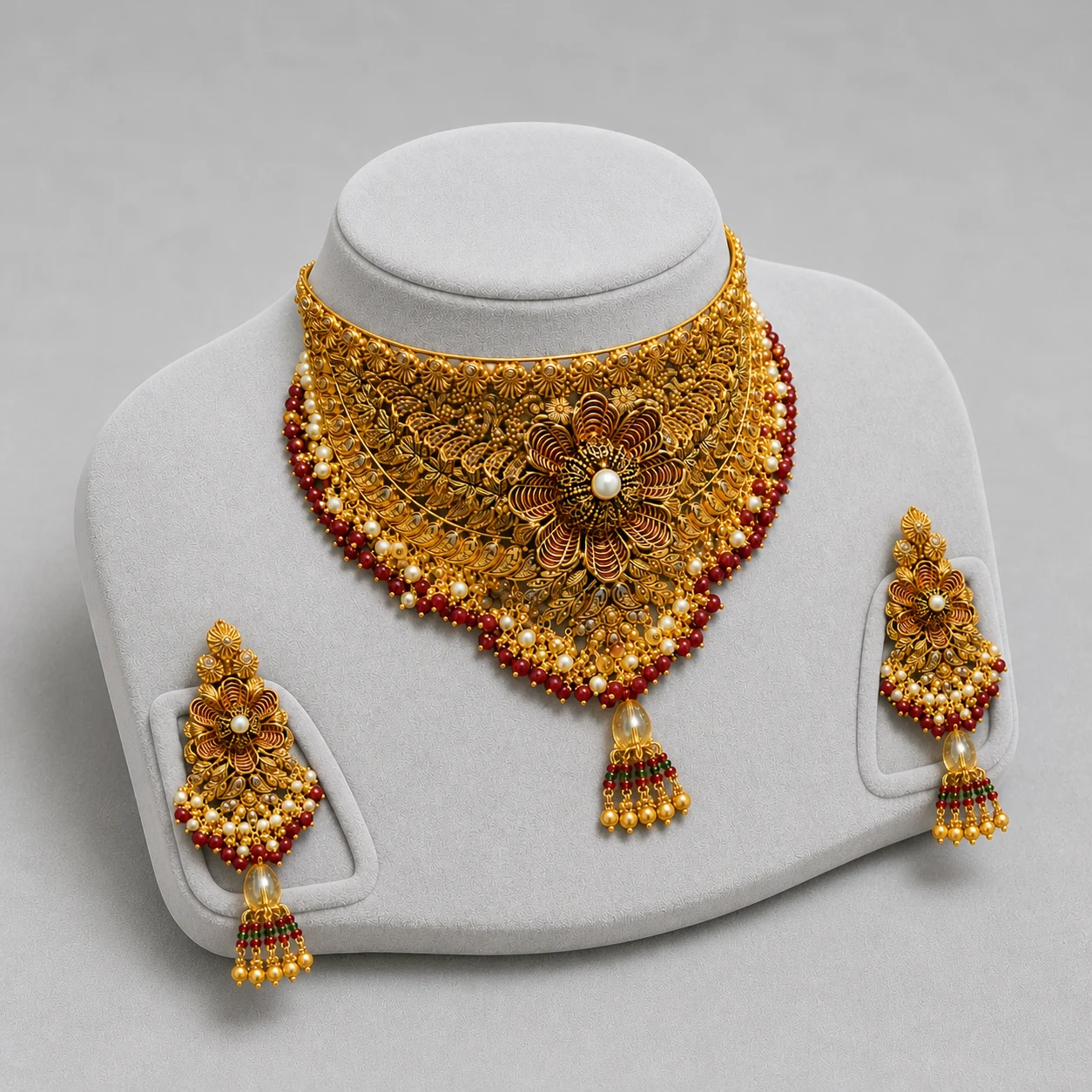 Iftikhar Regal Pendant Gold Choker Set 07 - Image 2