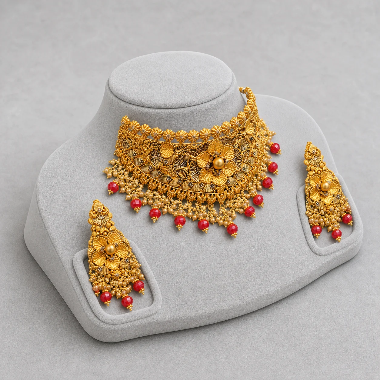 Iftikhar Ruby Drop Gold Choker Set 04 - Image 2