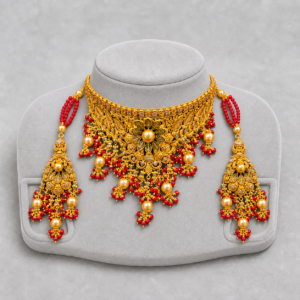 Iftikhar Ruby Floral Gold Choker Set 09
