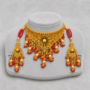Iftikhar Ruby Floral Gold Choker Set 09