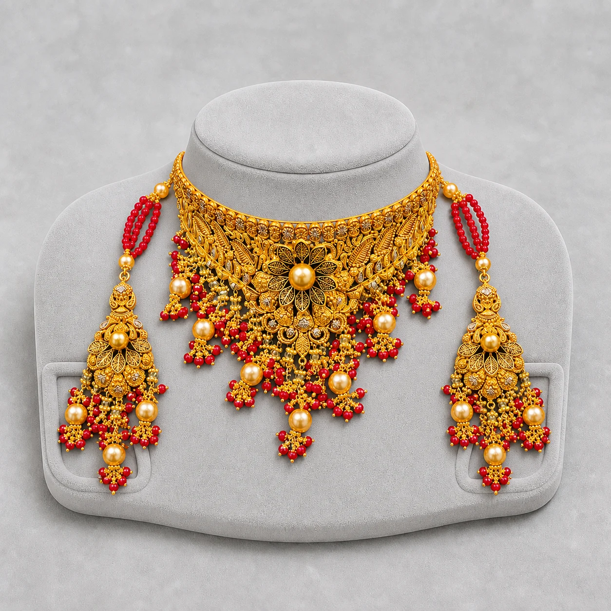 Iftikhar Ruby Floral Gold Choker Set 09