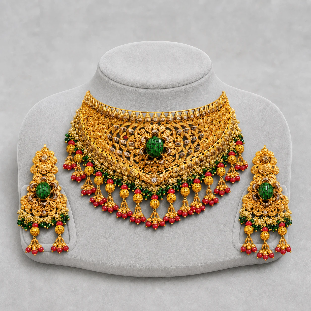 Iftikhar Emerald Festive Gold Choker Set 08